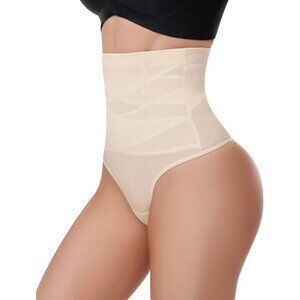 Women Cream Thong Shapewear Seamless High Waisted Panties Body Shaper Underwear